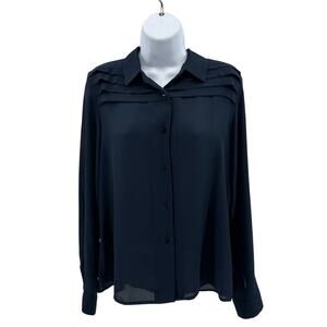 Collective Concepts Blouse Womens M Navy Blue Button Front Long Sleeve Dress Top